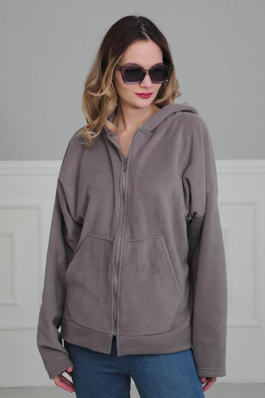 Kapüşonlu Fermuarlı Cepli Polar Sweatshirt,SW-3 Gri - 2