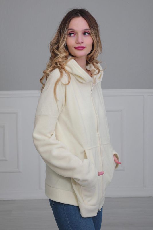 Kapüşonlu Fermuarlı Cepli Polar Sweatshirt,SW-3 Krem - 2