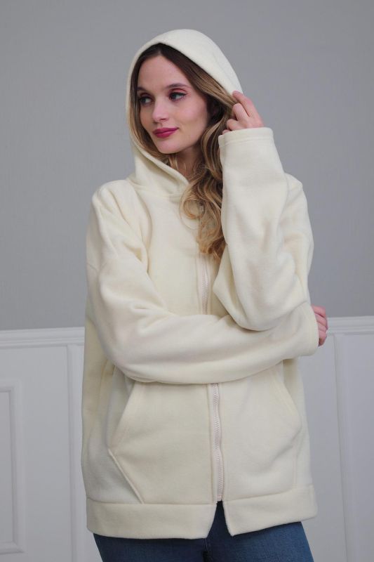 Kapüşonlu Fermuarlı Cepli Polar Sweatshirt,SW-3 Krem - 5