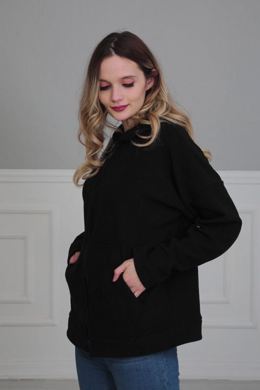 Kapüşonlu Fermuarlı Cepli Polar Sweatshirt,SW-3 Siyah - 3