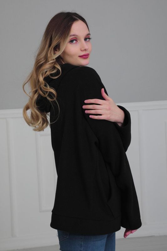 Kapüşonlu Fermuarlı Cepli Polar Sweatshirt,SW-3 Siyah - 4
