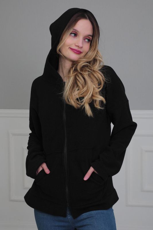 Kapüşonlu Fermuarlı Cepli Polar Sweatshirt,SW-3 Siyah - 6