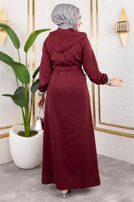Kapüşonlu Ribanalı Ferace BORDO - 3