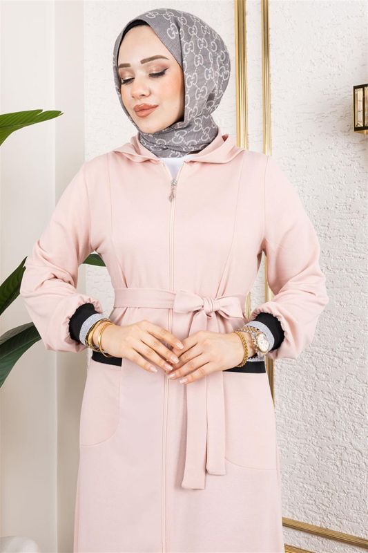 Kapüşonlu Ribanalı Ferace PUDRA - 2