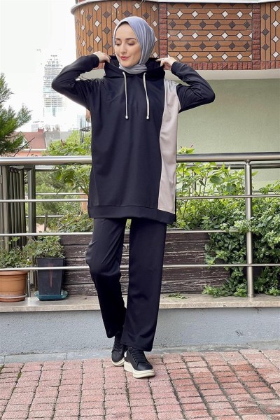 Kapüşonlu Spor Takım SİYAH - Thumbnail