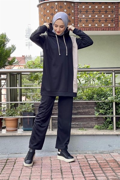 Kapüşonlu Spor Takım SİYAH - Thumbnail