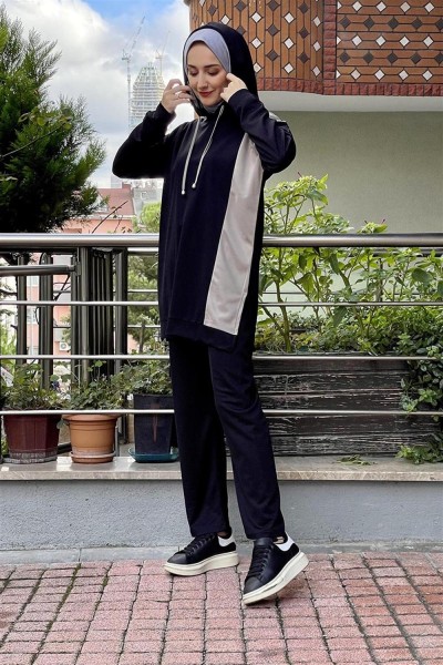 Kapüşonlu Spor Takım SİYAH - Thumbnail