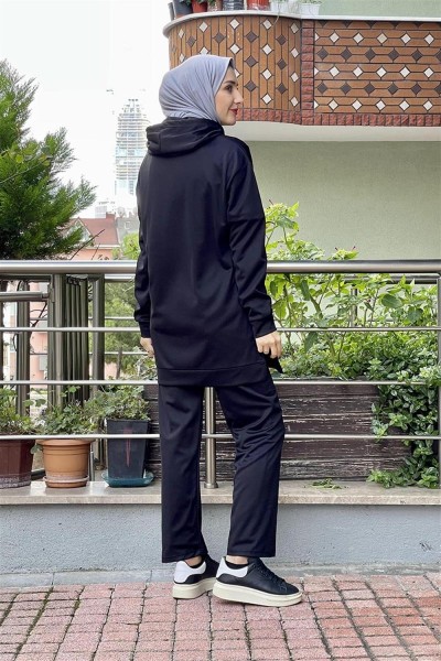 Kapüşonlu Spor Takım SİYAH - Thumbnail