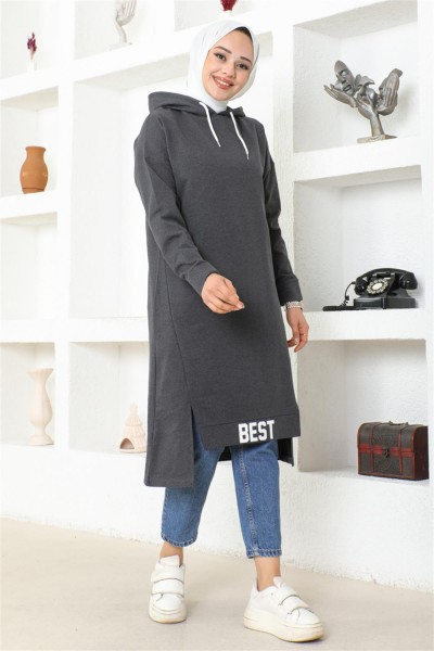 Kapüşonlu Spor Tunik ANTRASİT - Thumbnail