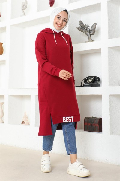 MG - Kapüşonlu Spor Tunik BORDO