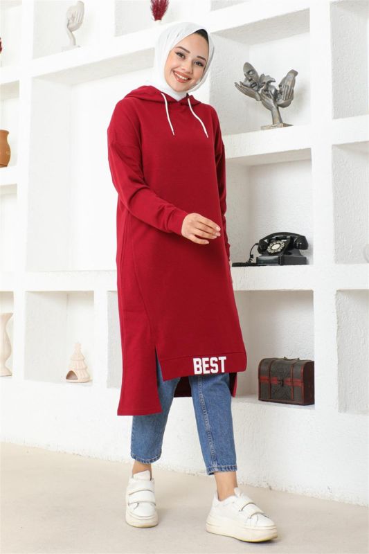 Kapüşonlu Spor Tunik BORDO - 1