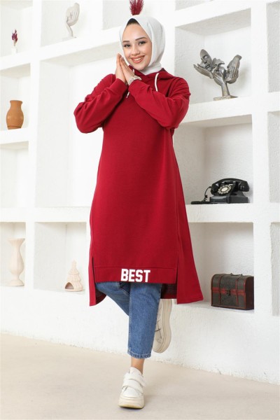 Kapüşonlu Spor Tunik BORDO - Thumbnail