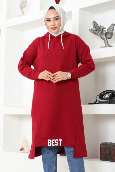 Kapüşonlu Spor Tunik BORDO - Thumbnail