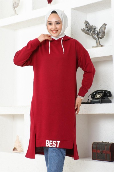 Kapüşonlu Spor Tunik BORDO - Thumbnail