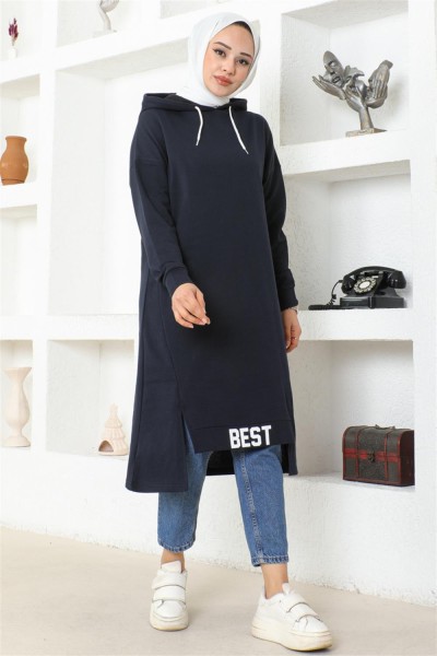 Kapüşonlu Spor Tunik LACİVERT - Thumbnail