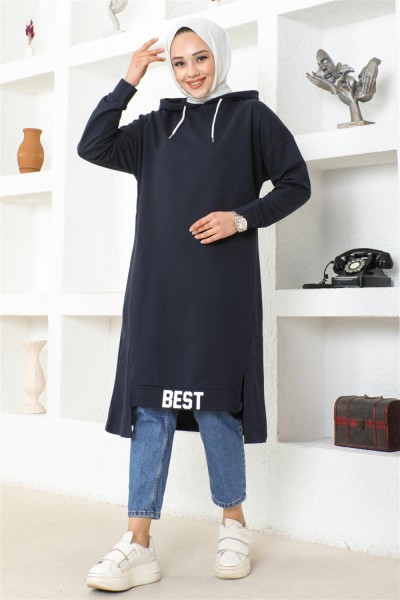 Kapüşonlu Spor Tunik LACİVERT - Thumbnail