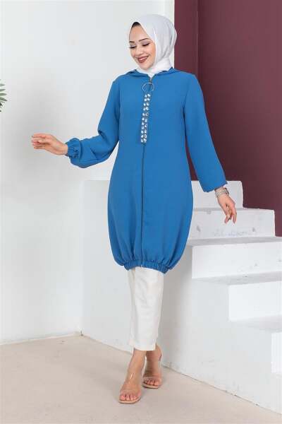 Kapüşonlu Tesettür Tunik İNDİGO - 3