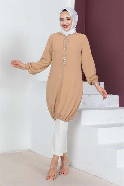 Kapüşonlu Tesettür Tunik TABA - 2