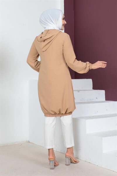 Kapüşonlu Tesettür Tunik TABA - 4