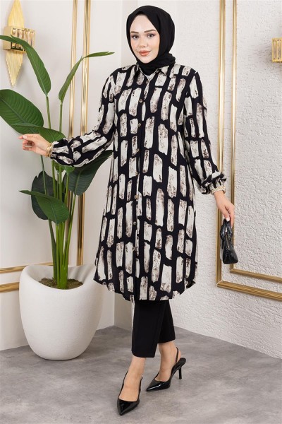 Kareli Viskon Tunik VİZON - Thumbnail