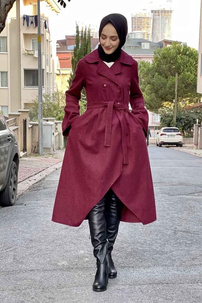 Moda Çizgi - Kaşe Kaban Bordo