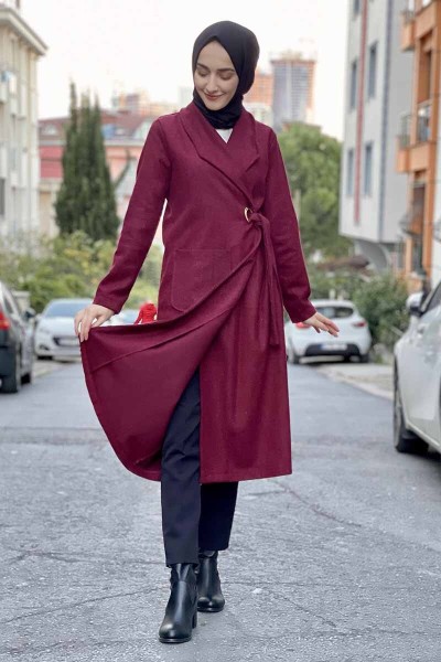 Moda Çizgi - Kaşe Kaban Bordo