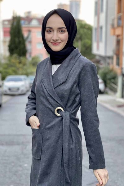 Moda Çizgi - Kaşe Kaban Gri