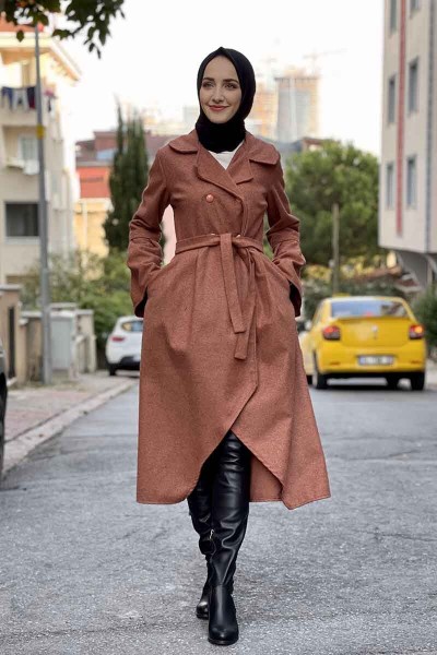 Moda Çizgi - Kaşe Kaban Taba