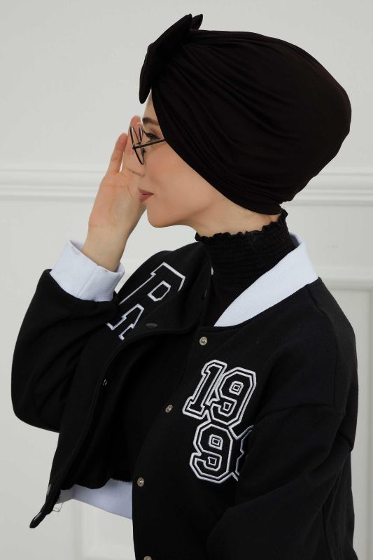 Kelebek Combed Cotton Bonnet,B-27 Black - 4
