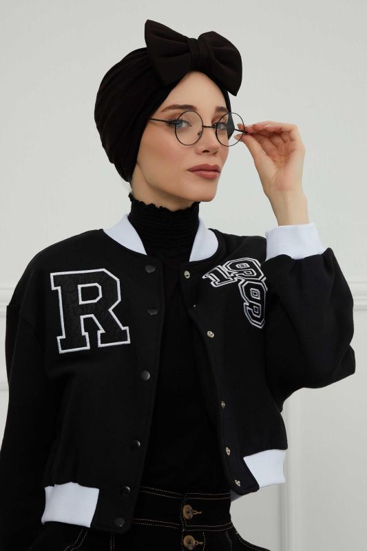 Kelebek Combed Cotton Bonnet,B-27 Black - 5