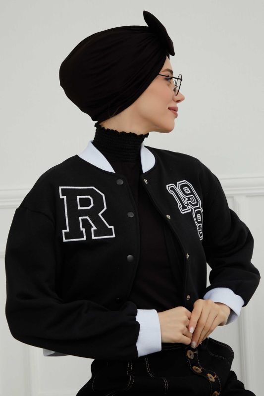 Kelebek Combed Cotton Bonnet,B-27 Black - 6