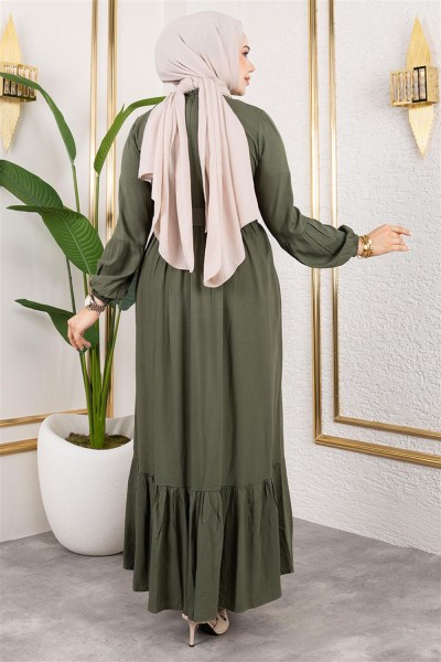 Kemer Detaylı Tesettür Elbise HAKİ - Thumbnail