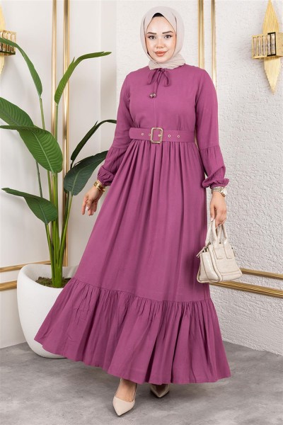 SGS - Kemer Detaylı Tesettür Elbise PUDRA