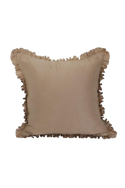 Moda Çizgi - Plain Fabric Throw Pillow Cover with Frilled Edges, K-107 Mink