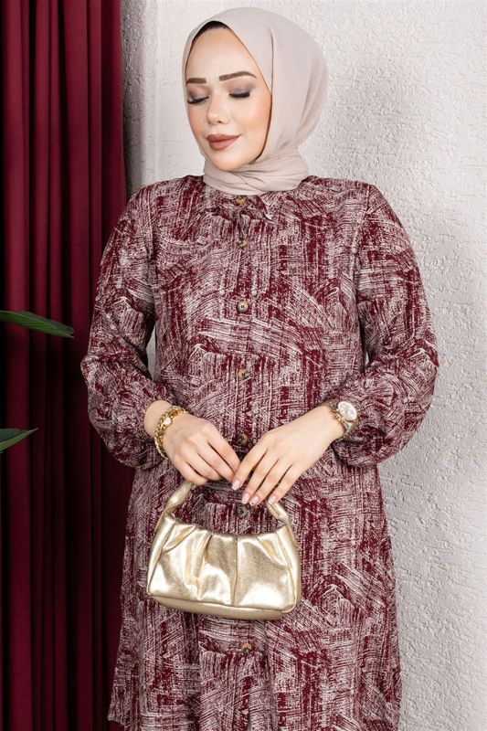 Kırçıl Desenli Viskon Tunik BORDO - 2
