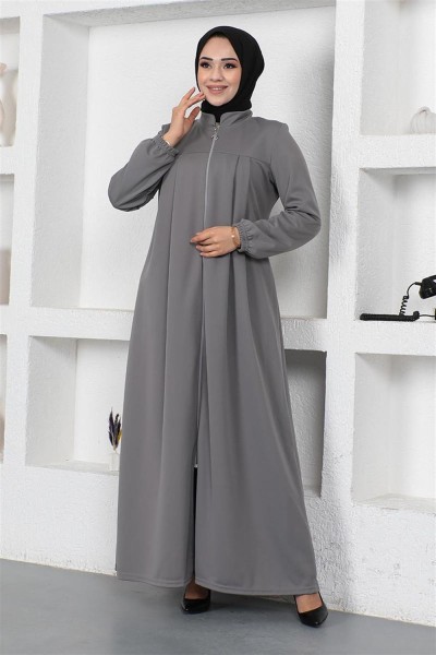 Kolları Büzgülü Pileli Ferace GRİ - Thumbnail