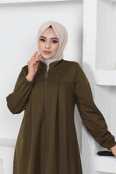 Kolları Büzgülü Pileli Ferace HAKİ - Thumbnail