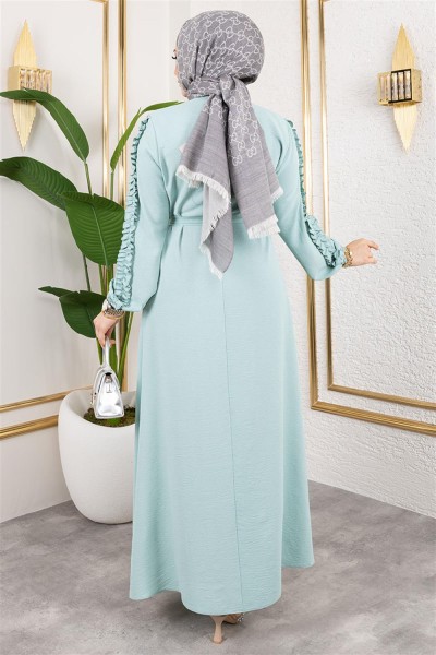 Kolları Fırfır Detaylı Elbise MİNT - Thumbnail