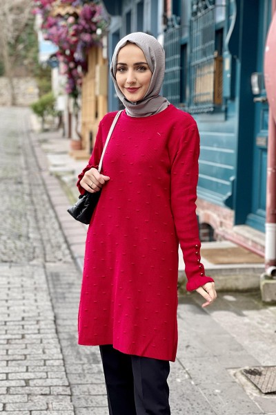 Moda Çizgi Triko Tunik - Thumbnail