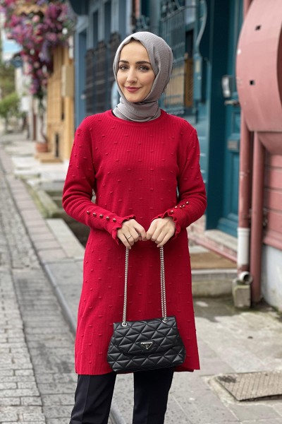 Moda Çizgi Triko Tunik - Thumbnail