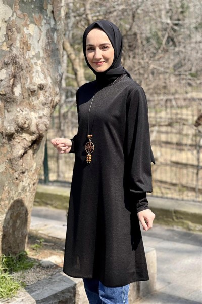 Kolları Manşetli Tunik SİYAH - Thumbnail