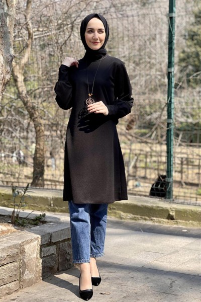 Kolları Manşetli Tunik SİYAH - Thumbnail