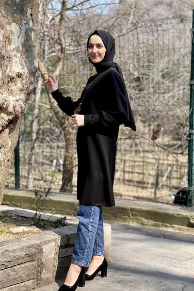 Kolları Manşetli Tunik SİYAH - Thumbnail