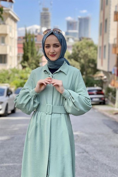 Kolları Nakışlı Aerobin Elbise ÇAĞLA YEŞİLİ - Thumbnail