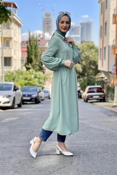 Kolları Nakışlı Aerobin Elbise ÇAĞLA YEŞİLİ - Thumbnail