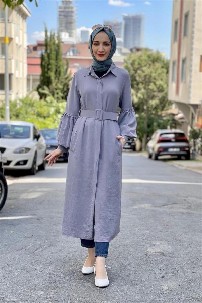 Kolları Nakışlı Aerobin Elbise GRİ - Thumbnail