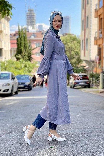 Kolları Nakışlı Aerobin Elbise GRİ - Thumbnail