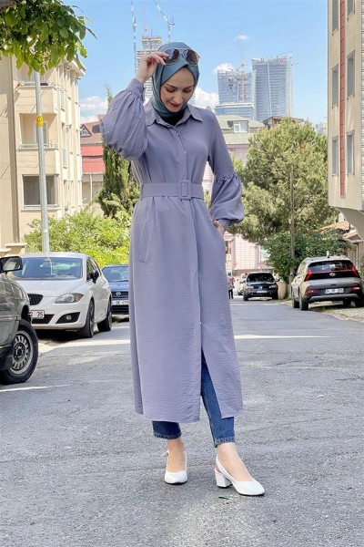 Kolları Nakışlı Aerobin Elbise GRİ - Thumbnail