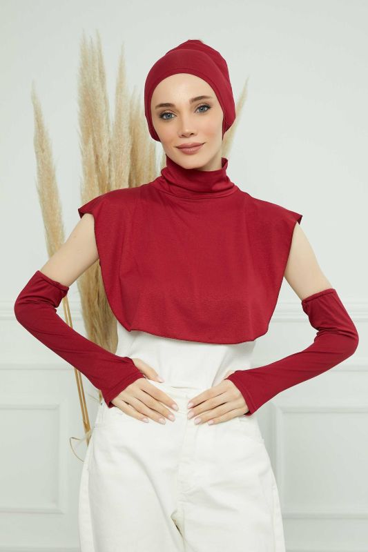 Armband, Neck Collar and Bonnet Set, KPT-3 Claret Red - 1