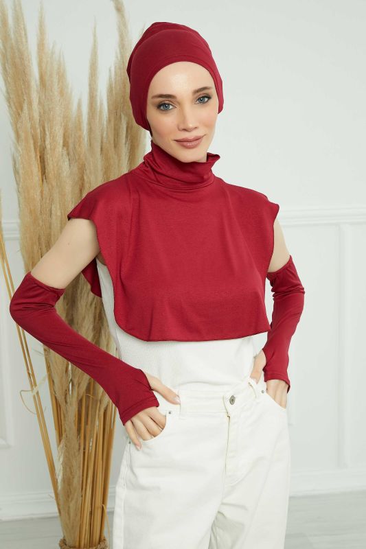 Armband, Neck Collar and Bonnet Set, KPT-3 Claret Red - 4